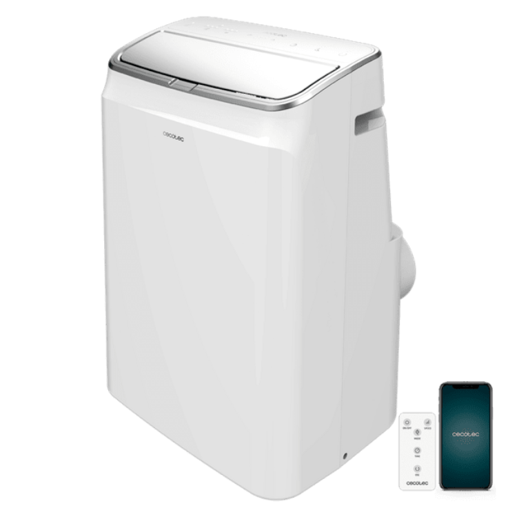 Cecotec ForceClima 12800 portable air conditioner, white, with remote and smartphone control.