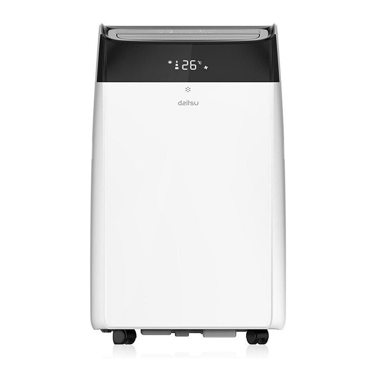 Daitsu portable air conditioner, white and black, 12,000 BTU, digital display showing 26°C.