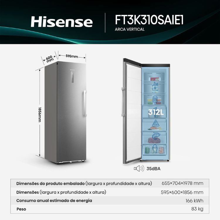 Arca Congeladora Vertical Hisense FT3K310SAIE1 312L Inox