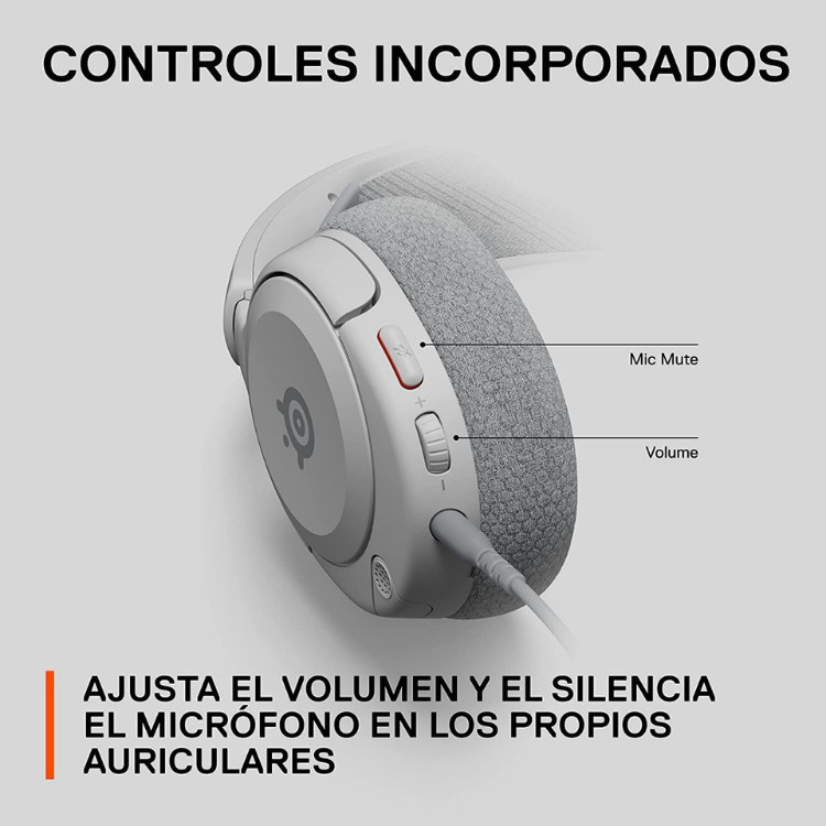SteelSeries Arctis Nova 1 white gaming headset with volume and mic mute controls.