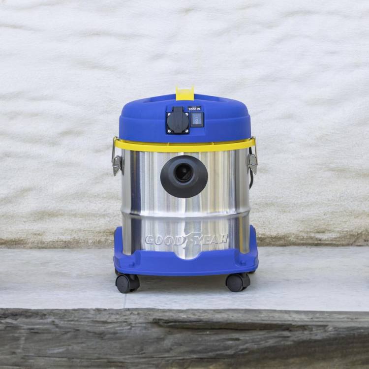 Aspirador de sólidos e líquidos Goodyear GY12VC, 20L, azul e amarelo.