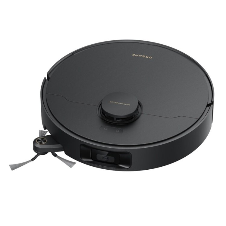 Aspirador robot Dreame D20 Pro Plus preto com estação de auto-esvaziamento, vista de cima.