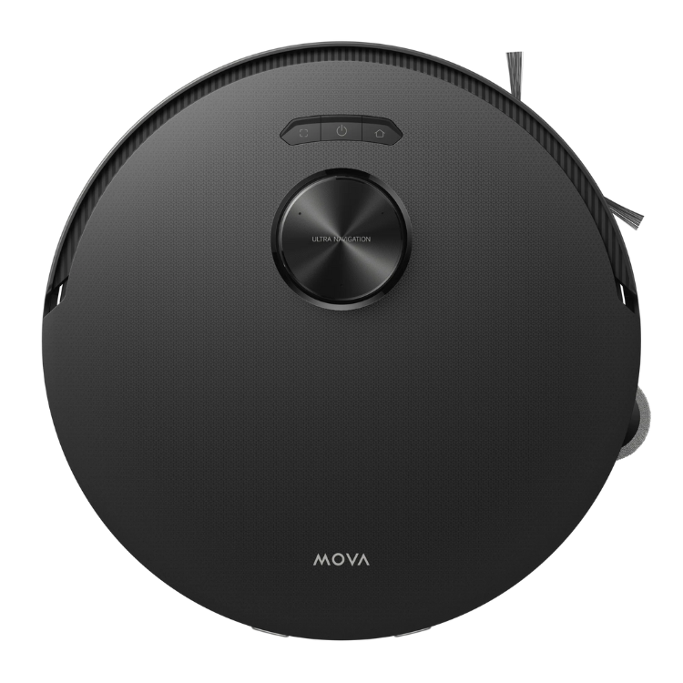 Aspirador robot Mova Z50 Ultra preto com painel de controlo e logotipo Mova.