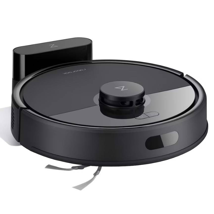 Aspirador robot Roborock Q7 BF preto com base de carregamento.