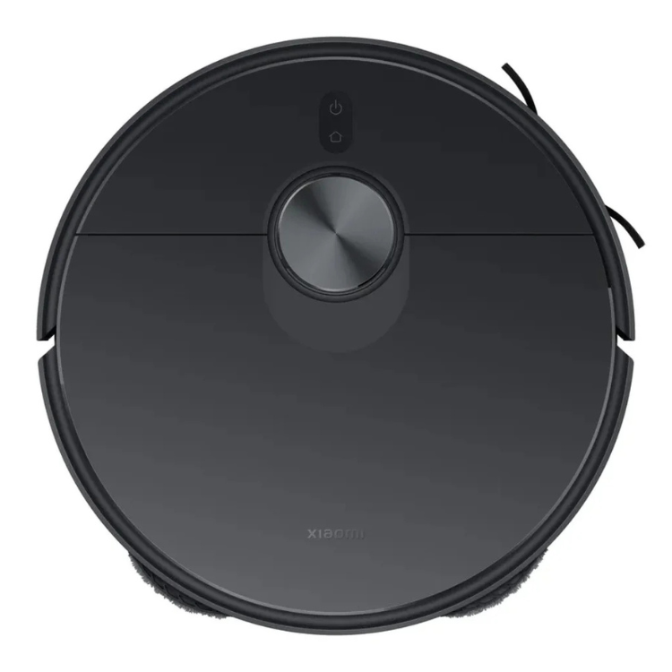Aspirador robot Xiaomi Vacuum X20 Max preto com painel de controlo central e logótipo Xiaomi.