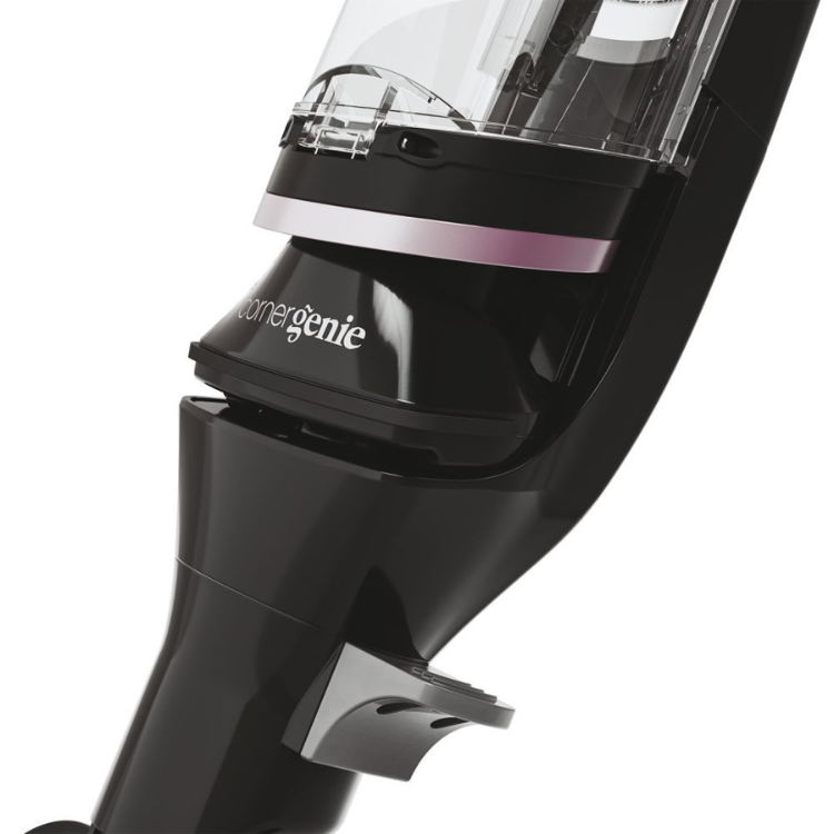 Black upright vacuum cleaner, Energenie brand, 365W, shiny finish.
