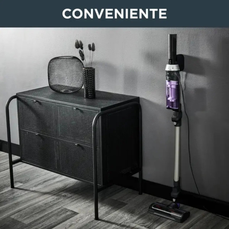 Rowenta X-Nano Essential RH1129WO purple and black cordless vacuum cleaner.