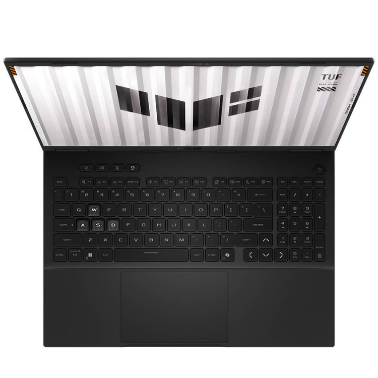 Asus TUF Gaming F16 laptop, black, 16-inch screen, TUF logo on lid.