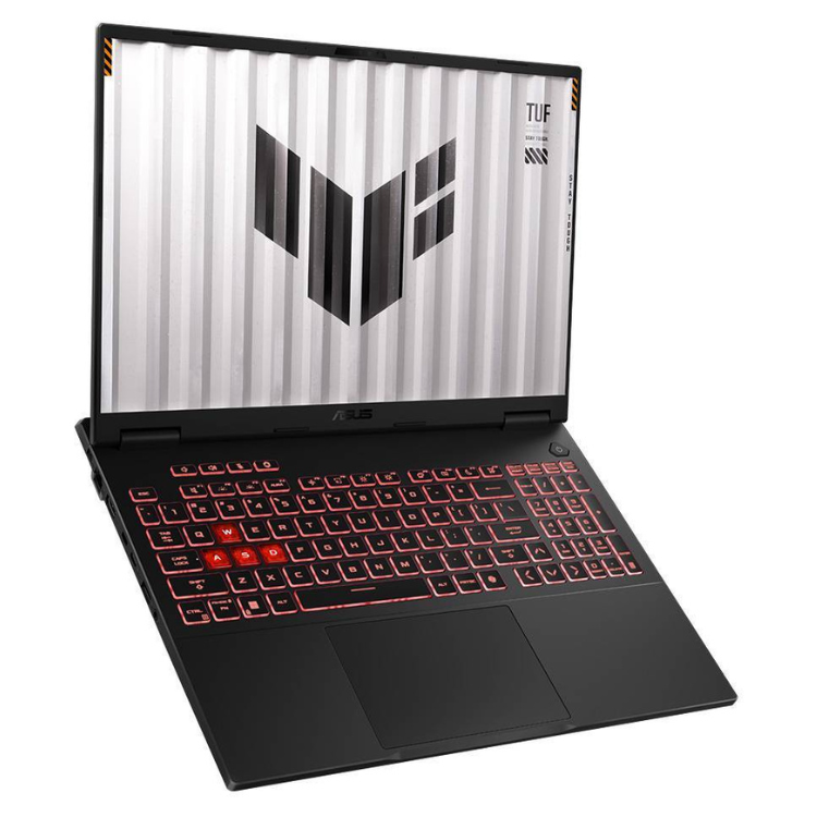Portátil Asus TUF Gaming A16, 16 polegadas, teclado retroiluminado vermelho, ecrã com logótipo TUF, preto.