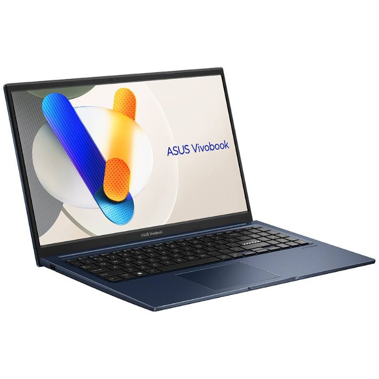 ASUS Vivobook laptop, 15.6" screen, blue, displaying brand logo on screen.