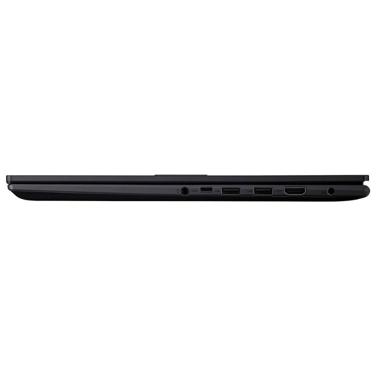 Black Asus laptop side view, various ports visible.