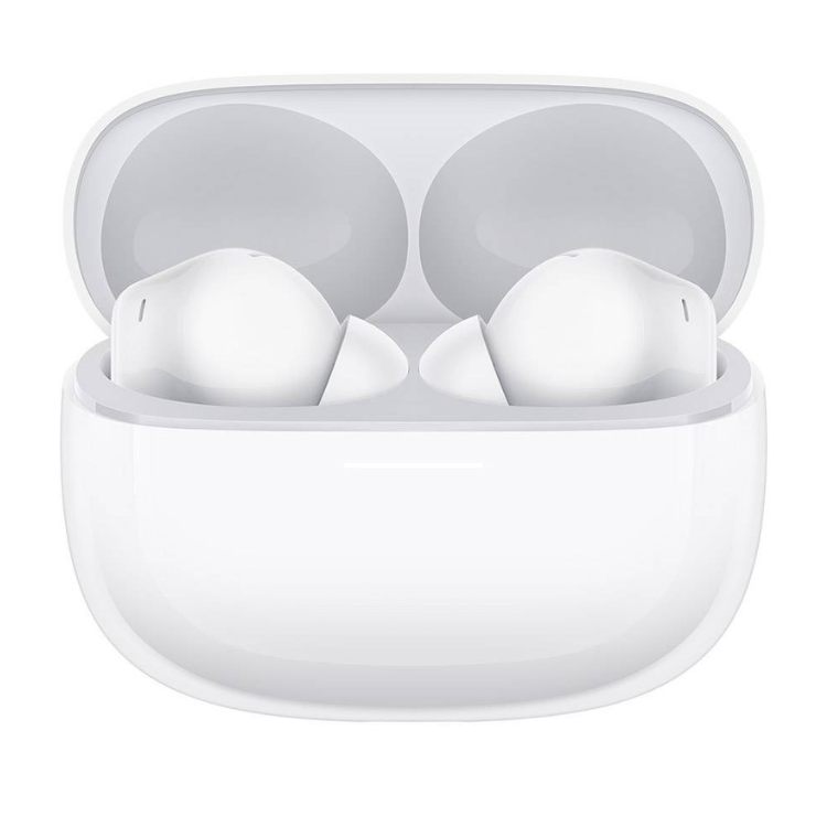 Auriculares Bluetooth Xiaomi Redmi Buds 8 Pro brancos em estojo aberto.