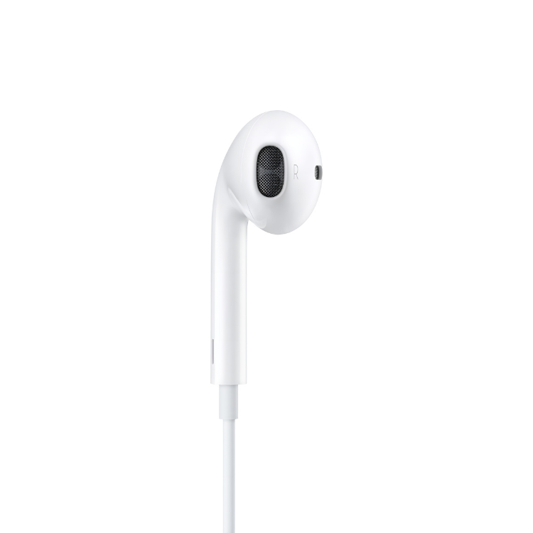 Auricular EarPods branco com conector Lightning.