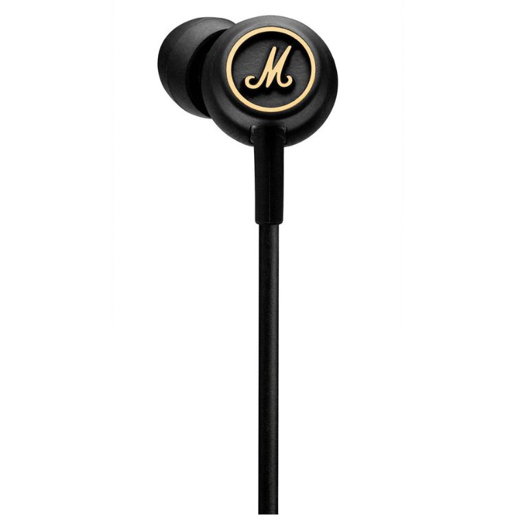 Auriculares Marshall Mode EQ preto com logótipo dourado.