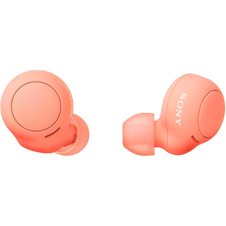 Auriculares sem fios Sony WF-C500 cor laranja.