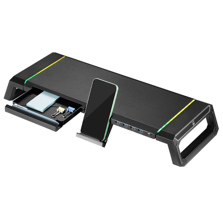 Ewent EW1268 klappbarer RGB-Monitorständer mit USB 3.0 Hub, schwarz