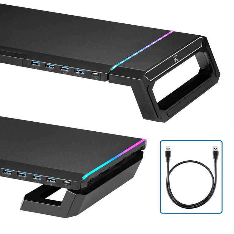 Ewent EW1268 klappbarer RGB-Monitorständer mit USB 3.0 Hub, schwarz