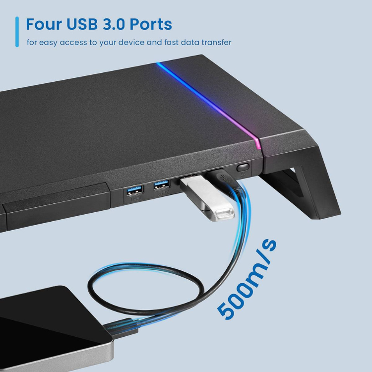 Ewent EW1268 klappbarer RGB-Monitorständer mit USB 3.0 Hub, schwarz