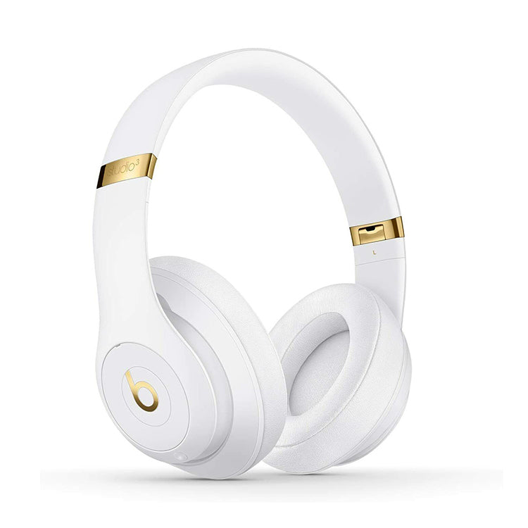 White Beats Studio 3 headphones with gold accents