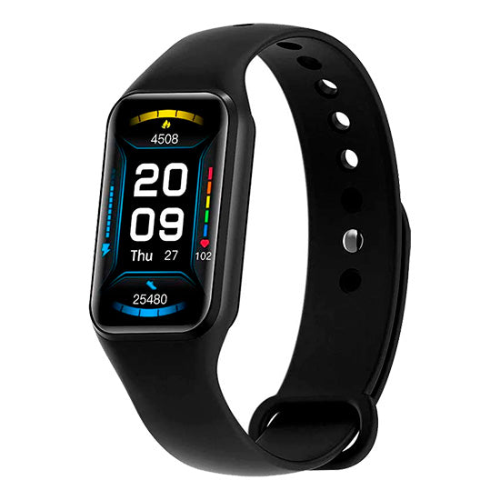 Smartwatch Blackview R1 AMOLED preto com ecrã de 1.47 polegadas e pulseira preta.
