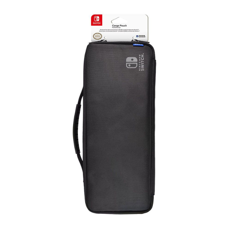Black HORI Nintendo Switch cargo pouch with handle and tag.