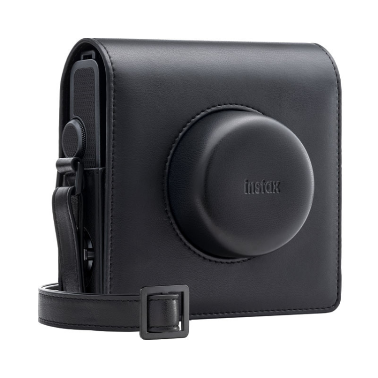 Black Fujifilm Instax Wide EVO leather case with strap.