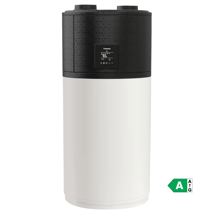 Bosch Vulcano Gama AquaSmart 2 HP100W 100L water heater, black and white, digital display, energy efficiency class A.
