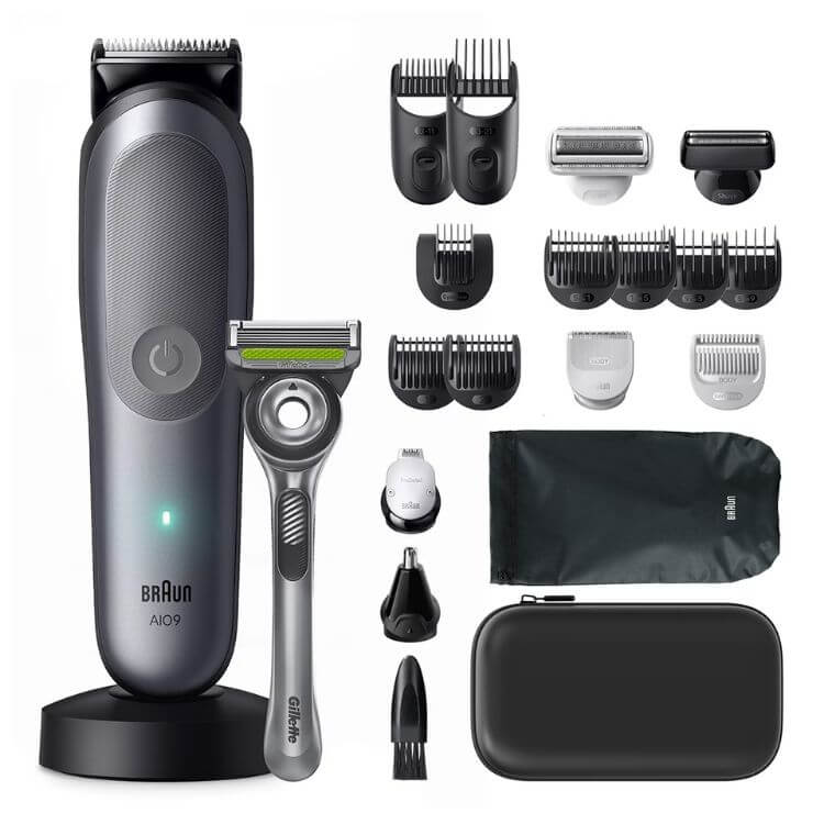 Aparador de Corpo e Barba Braun Series 9 AIO9540 20 em 1 Wet & Dry Cinzento