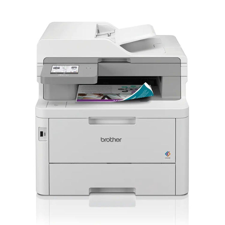 Brother MFC-L8390CDW white color laser multifunction printer with paper tray open.