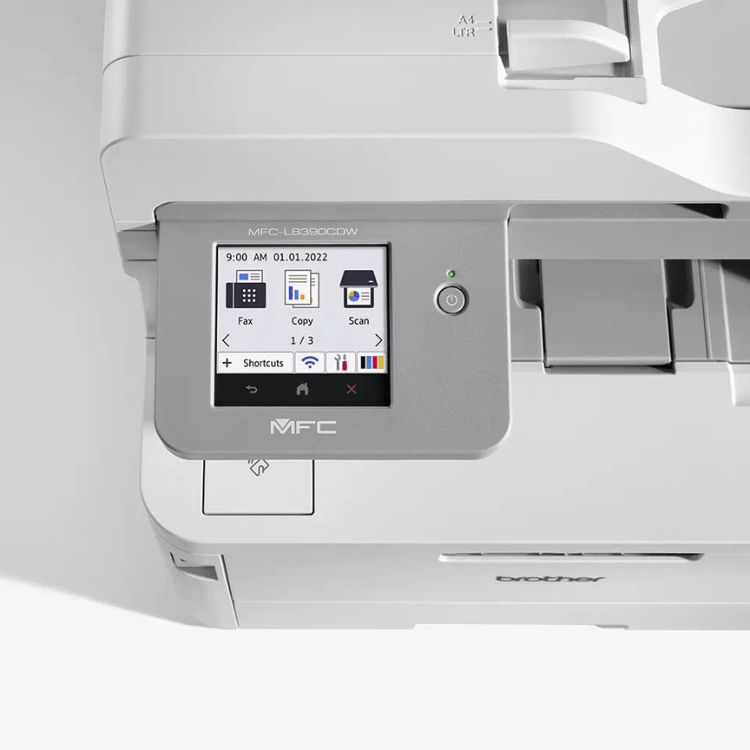 Brother MFC-L8390CDW color laser multifunction printer control panel.