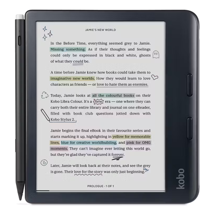 eReader Kobo Libra Colour 7" 32GB Wi-Fi Preto com caneta Stylus 2 Pen Preto