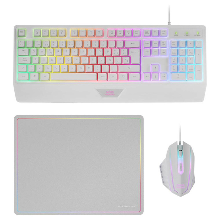 Bundle Mars Gaming MCP-124 Teclado+Rato+Tapete Branco