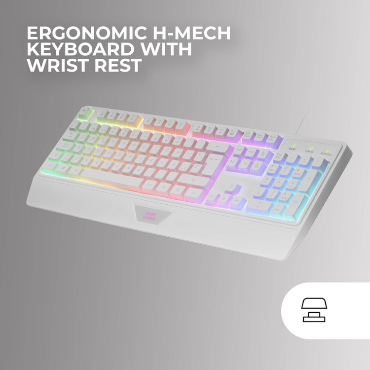 Bundle Mars Gaming MCP-124 Teclado+Rato+Tapete Branco