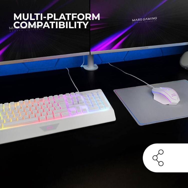 Bundle Mars Gaming MCP-124 Teclado+Rato+Tapete Branco