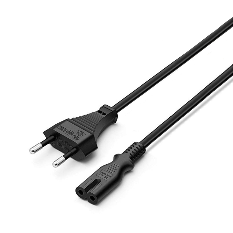 Black Ewent power cord, 1.8m, Schuko plug to IEC C7 socket.