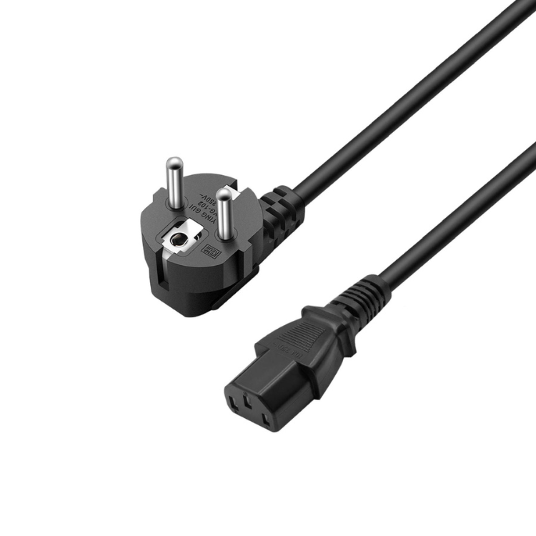 Ewent black power cord, Schuko plug to IEC C13, 1.8m, angled 90°