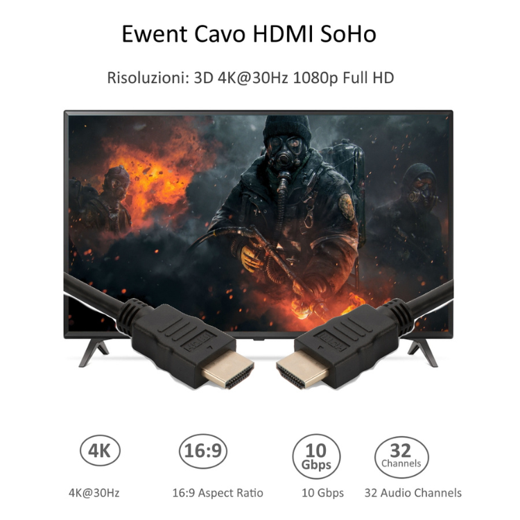 Cabo HDMI Ewent com Ethernet A/A M/M AWG 30 15m Preto