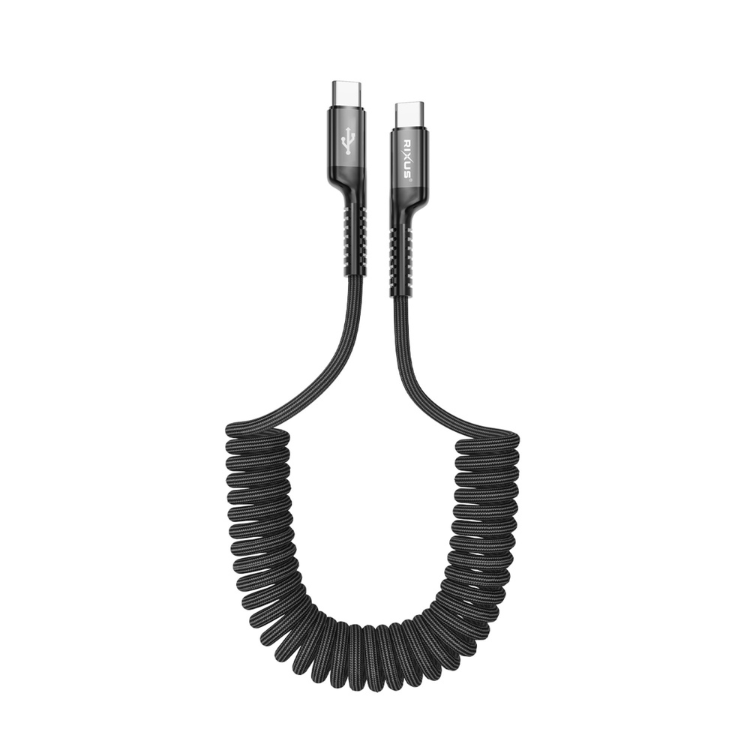Cabo Rixus retrátil preto com conector Type-C em ambos os lados.
