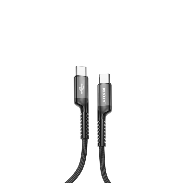 Cabo Rixus retrátil preto com conector USB-C nos dois lados.