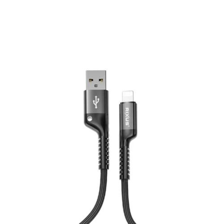 Cabo Rixus Retrátil USB-A para Lightning preto.