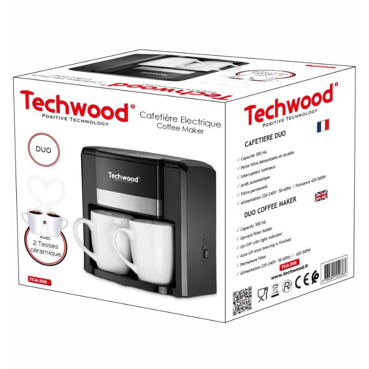 Cafeteira Elétrica Duo Techwood c/ 2 Canecas 0.6L 500W