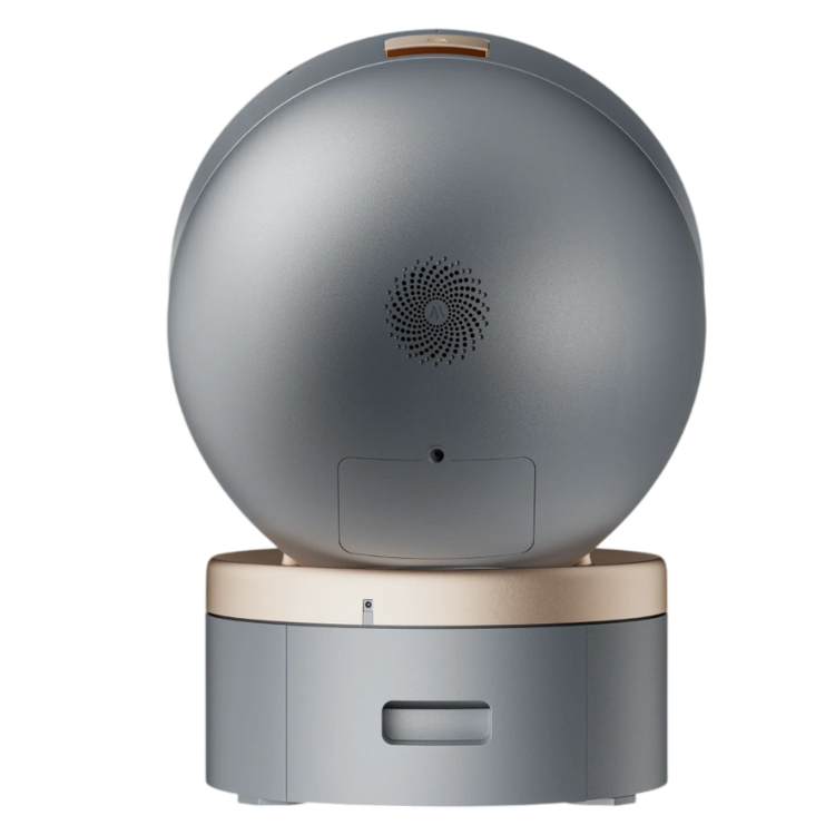 Caixa de Areia Inteligente MOVA LR10 Prime, cinzento, com base dourada e sensor de limpeza automática.