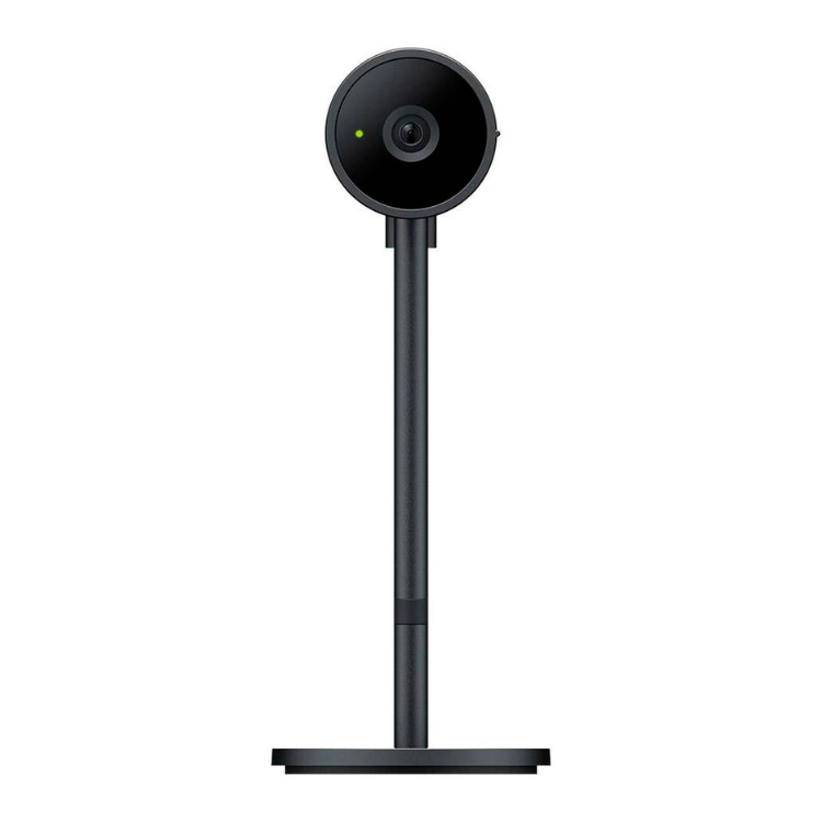 Black Nintendo Switch camera on stand with green indicator light.
