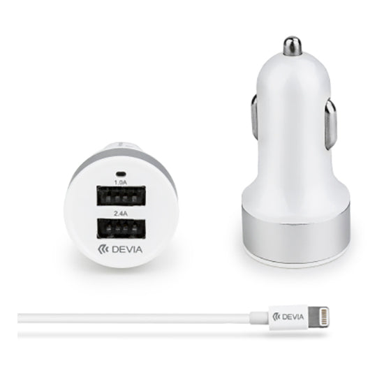 DEVIA Zigarettenanzünder-Ladegerät 1x USB 1.0A, 1x USB 2.04A + Lightning-Datenkabel
