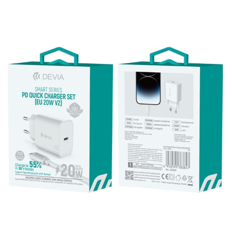 Carregador Devia Smart PD 20W Type-C + Lighting V2