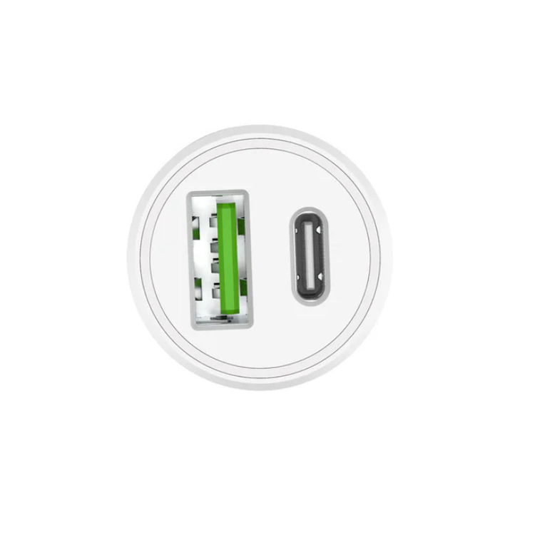 Carregador Isqueiro Rixus 20W PD+QC 3.0 USB-C+USB A Branco