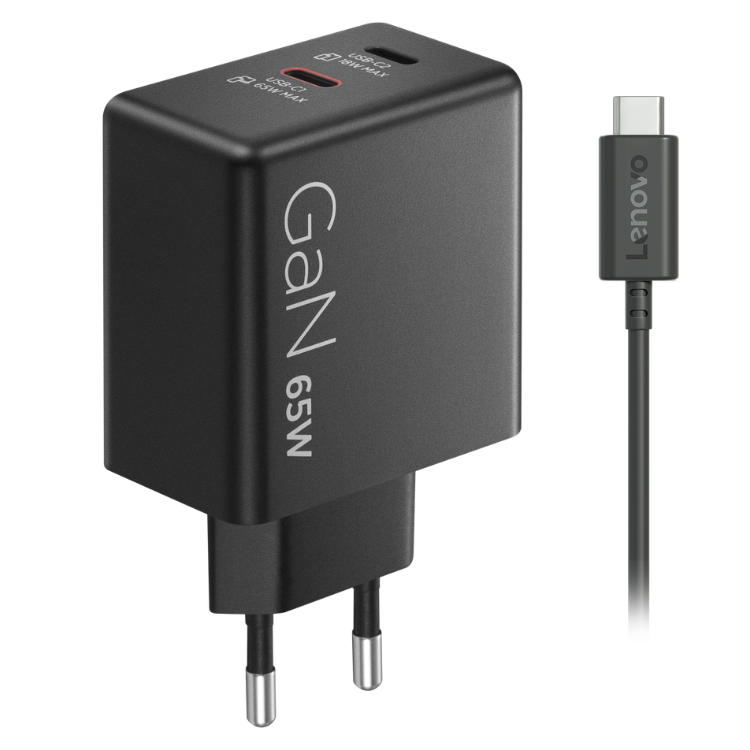 Carregador Lenovo Dual USB-C 65W GaN + Cabo USB-C 1.5m Preto