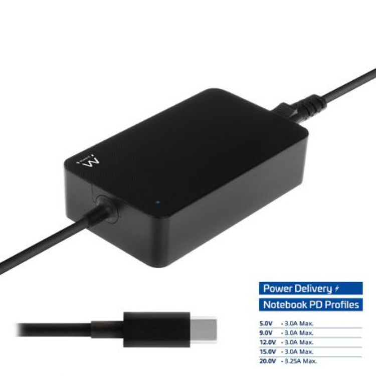 Ewent USB-C 65W Laptop-Ladegerät, Schwarz
