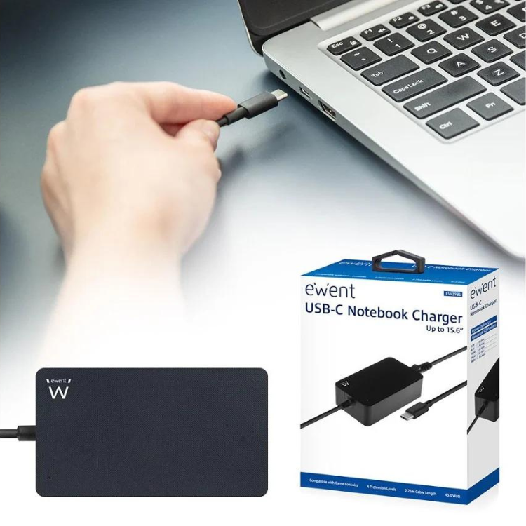 Carregador de Portátil Ewent USB-C45W Preto