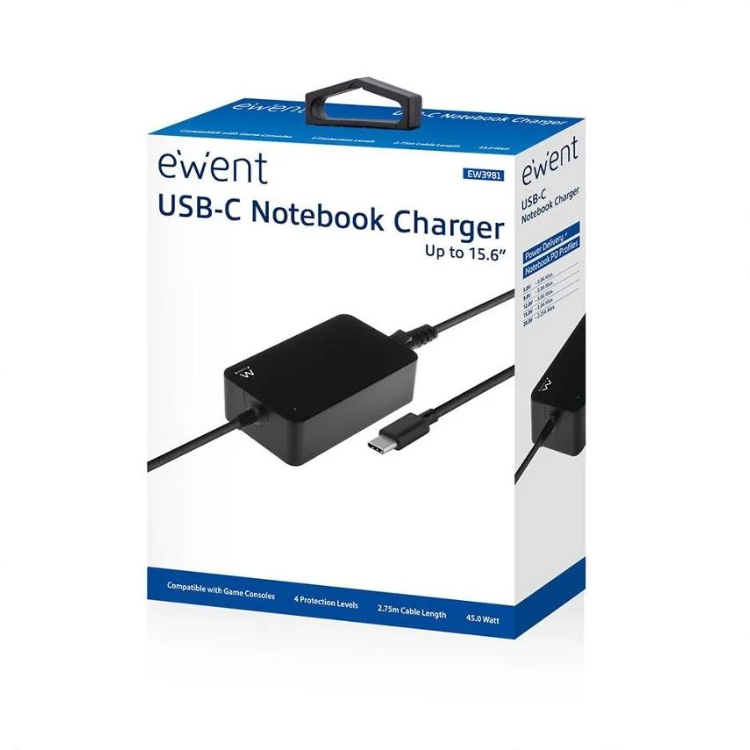 Carregador de Portátil Ewent USB-C45W Preto